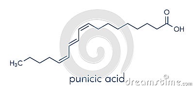 Punicic acid trichosanic acid molecule. Fatty acid present in pomegranate Punica granatum. Skeletal formula. Vector Illustration