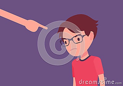 Punishment for boy, adult finger pointing to guilt, punish Vector Illustration