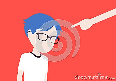 Punishment for boy, adult finger pointing to guilt, punish Vector Illustration