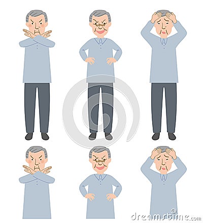 Punishment of gesture, nasty facial expression, systemic vector illustration of Grandpa facing the head Vector Illustration