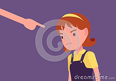Punishment for girl, adult finger pointing to guilt, punish Vector Illustration
