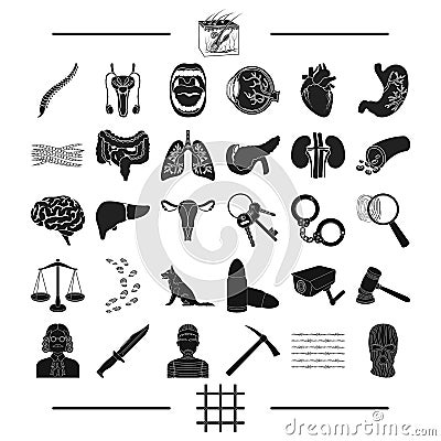 Punishment, medicine, training and other web icon in black style.robbery, justice, prison, icons in set collection. Vector Illustration