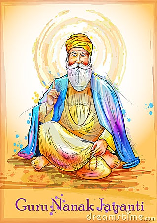 Punjabi festival Guru Nanak Jayanti celebrating birthday of tenth guru and founder of Sikhism, Baba Nanak Vector Illustration