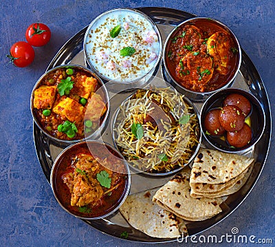 Punjabi non vegetarian thaali meals Stock Photo