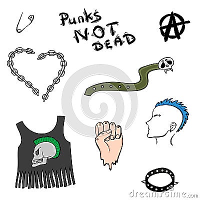 Punk counterculture set, collection or pattern Vector Illustration