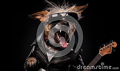 Punk dog in leather jacket. Created by AI Stock Photo