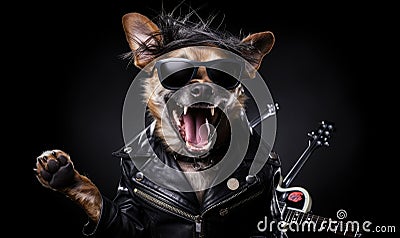 Punk dog in leather jacket. Created by AI Stock Photo