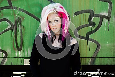 Punk girl woman pink hair Stock Photo