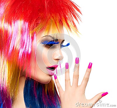 Punk model girl with colorful dyed hair Stock Photo