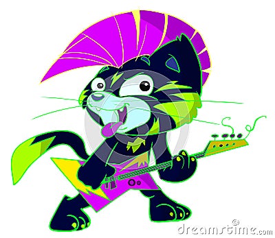 Punk Rock Cat Playing Electric Guitar Stock Photo