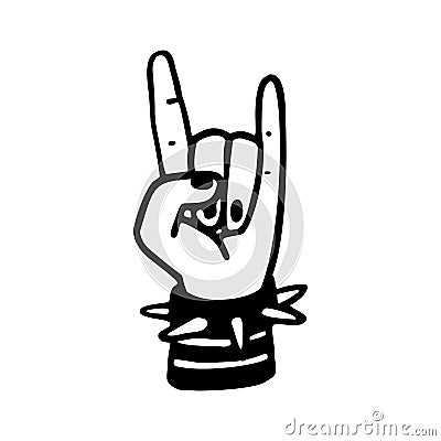 Punk rock collection. Devil s horns gesture, a human hand showing rock sign. Vector illustration on white background. Vector Illustration