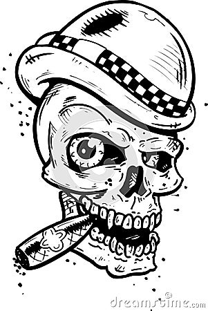 Punk tattoo style skull smoking a cigar Vector Illustration