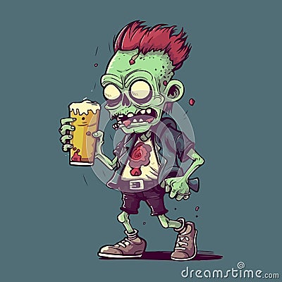 Punk zombie drunk beer character illustration Vector Illustration