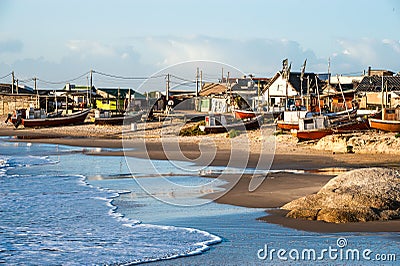 Punta del Diablo Beach, popular tourist site and Fisherman's place in the Uruguay Coast Stock Photo