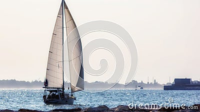 Punta Sabbione landscape at sunset at the mouth of the marina with panorama of Venice in the background Editorial Stock Photo