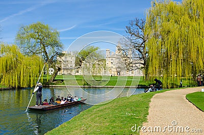 Punting on river Cam on a sunny day, Cambridge, UK Editorial Stock Photo