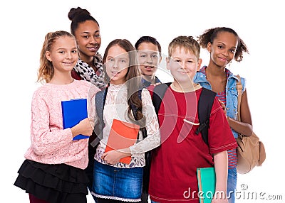 Pupils with different complexion and clothes Stock Photo