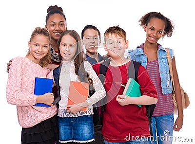 Pupils with different complexion and clothes Stock Photo