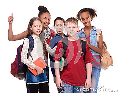 Pupils with different complexion and clothes Stock Photo