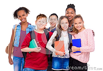 Pupils with different complexion and clothes Stock Photo