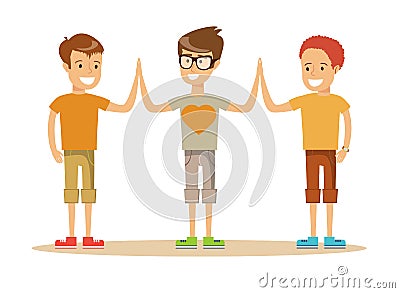 Pupils giving each other a high five Vector Illustration