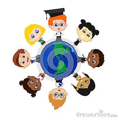 Pupils with globe Vector Illustration