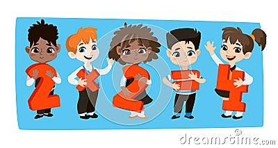 Pupils keep numbers and symbols. Vector Illustration