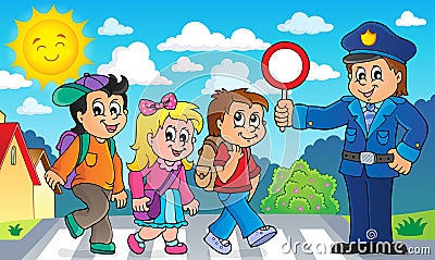 Pupils and policeman image 2 Vector Illustration