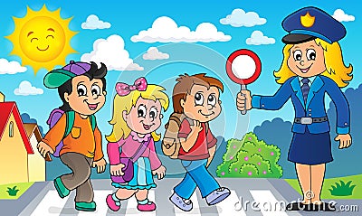 Pupils and policewoman image 2 Vector Illustration