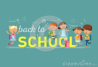 Pupils with school backpacks Vector Illustration