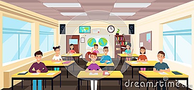 Pupils study in classroom interior. Pupils in school lesson vector concept Vector Illustration