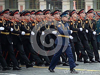 Pupils Tver Kalinin military Suvorov school during the parade on red square in honor of victory Day Editorial Stock Photo