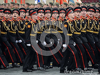 Pupils Tver Kalinin military Suvorov school during the parade on red square in honor of victory Day Editorial Stock Photo