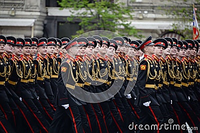 Pupils of the Tver Military Suvorov School for the dress rehearsal for the Red Square in honor of the Victory Day Editorial Stock Photo