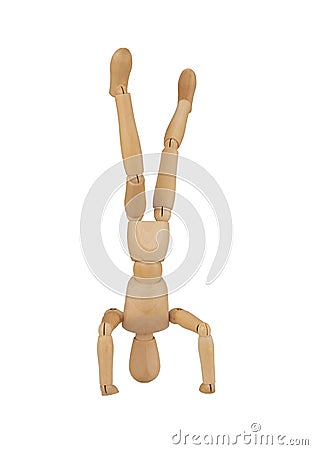 Puppet in handstand, isolated on white background Stock Photo