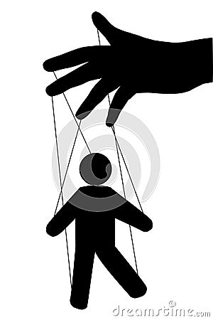 Puppet man. Vector isolated. Globalization. Hidden people management. New world order. hand puppet Management. Vector Illustration