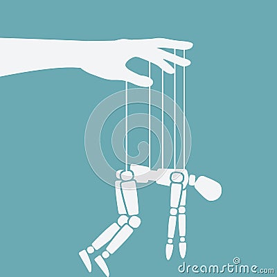 Puppet marionette on ropes. Chronic fatigue syndrome concept Vector Illustration