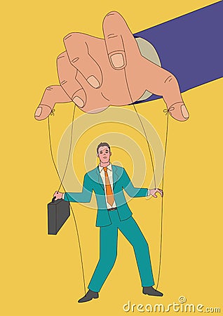 Puppet master controlling a businessman Vector Illustration