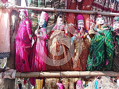 Puppet show dolls for sale. Anjuna market, Goa, India. Editorial Stock Photo