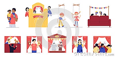 Puppet Show Flat Compositions Vector Illustration