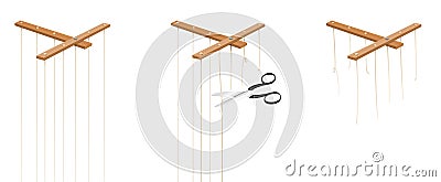 Puppet Strings Intact Cut Freedom Vector Illustration