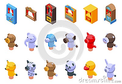 Puppet theater icons set isometric vector. Marionette doll Vector Illustration