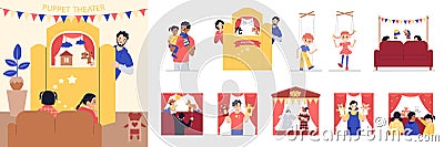 Puppet Theatre Compositions Set Vector Illustration