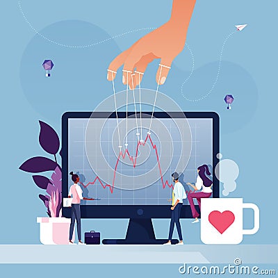 Puppeteer controlling chart-Hand manipulates price vector concept Vector Illustration