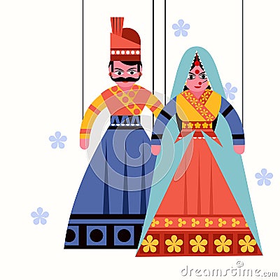 Indian hanging puppets King and Queen Vector Illustration