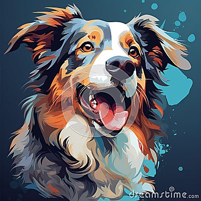 Puppy Artist: Dark Teal And Amber Dog Painting App Cartoon Illustration