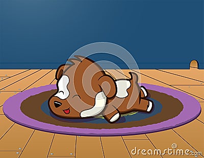 Puppy asleep on a rug Vector Illustration