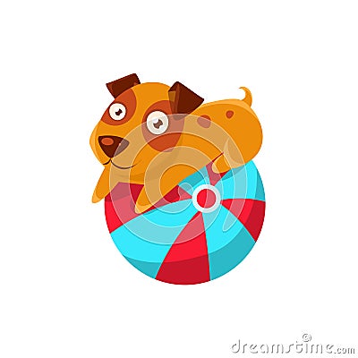 Puppy Balancing On The Inflatable Ball Vector Illustration