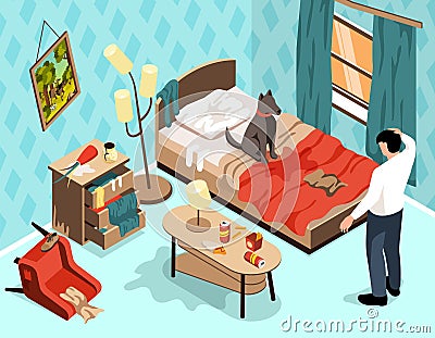 Puppy Behavior Problem Isometric Background Vector Illustration