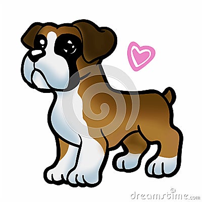Puppy boxer heart cartoon Vector Illustration